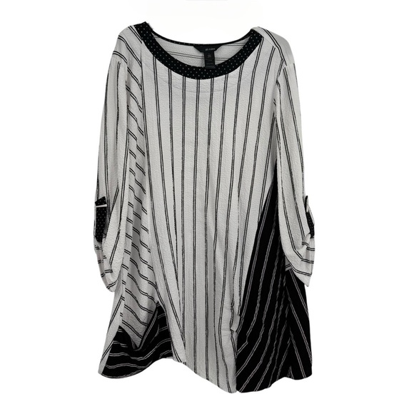 Ali Miles Top Womens Size L White Striped Textured 3/4 Sleeve Asymmetric Pocket - Picture 1 of 11